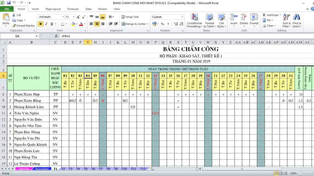 Bảng chấm công trong Excel