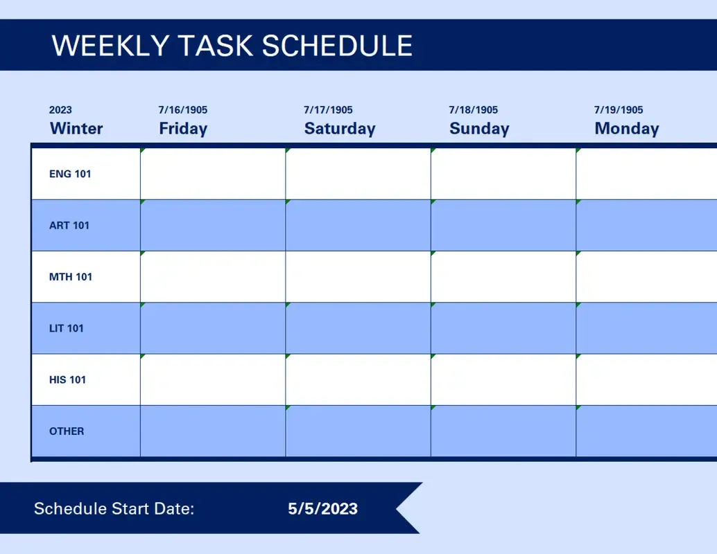 Work schedule template