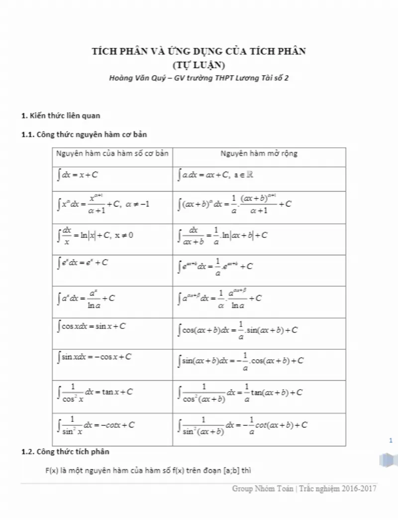 Bài tập nguyên hàm - tích phân