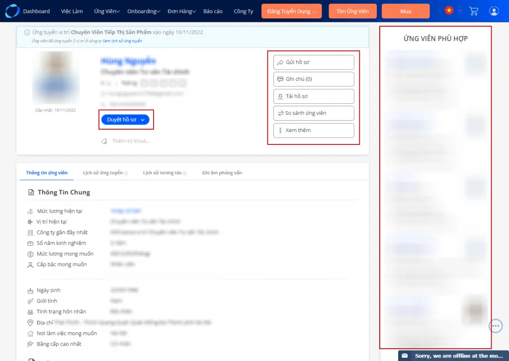 Nhà tuyển dụng xem hồ sơ ứng viên