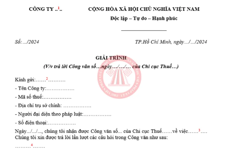 Mẫu công văn giải trình thuế