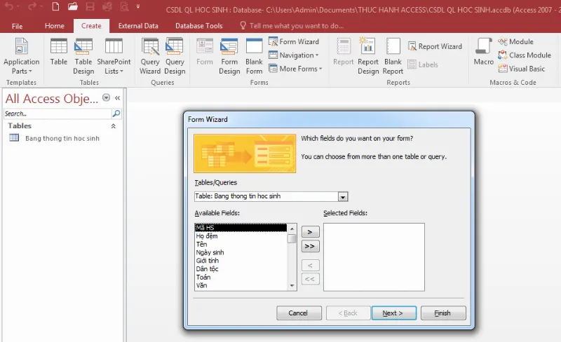 Tạo biểu mẫu trong Access