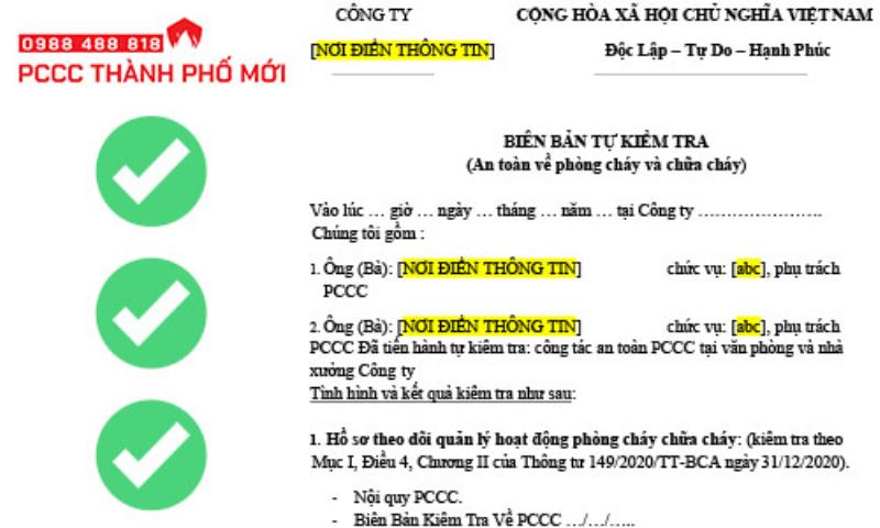 Mẫu Biên Bản Tự Kiểm Tra PCCC Tại Cơ Sở